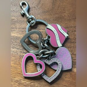 COACH Silver Tone Chunky Heart Bag Charm w/Pink Rhinestones